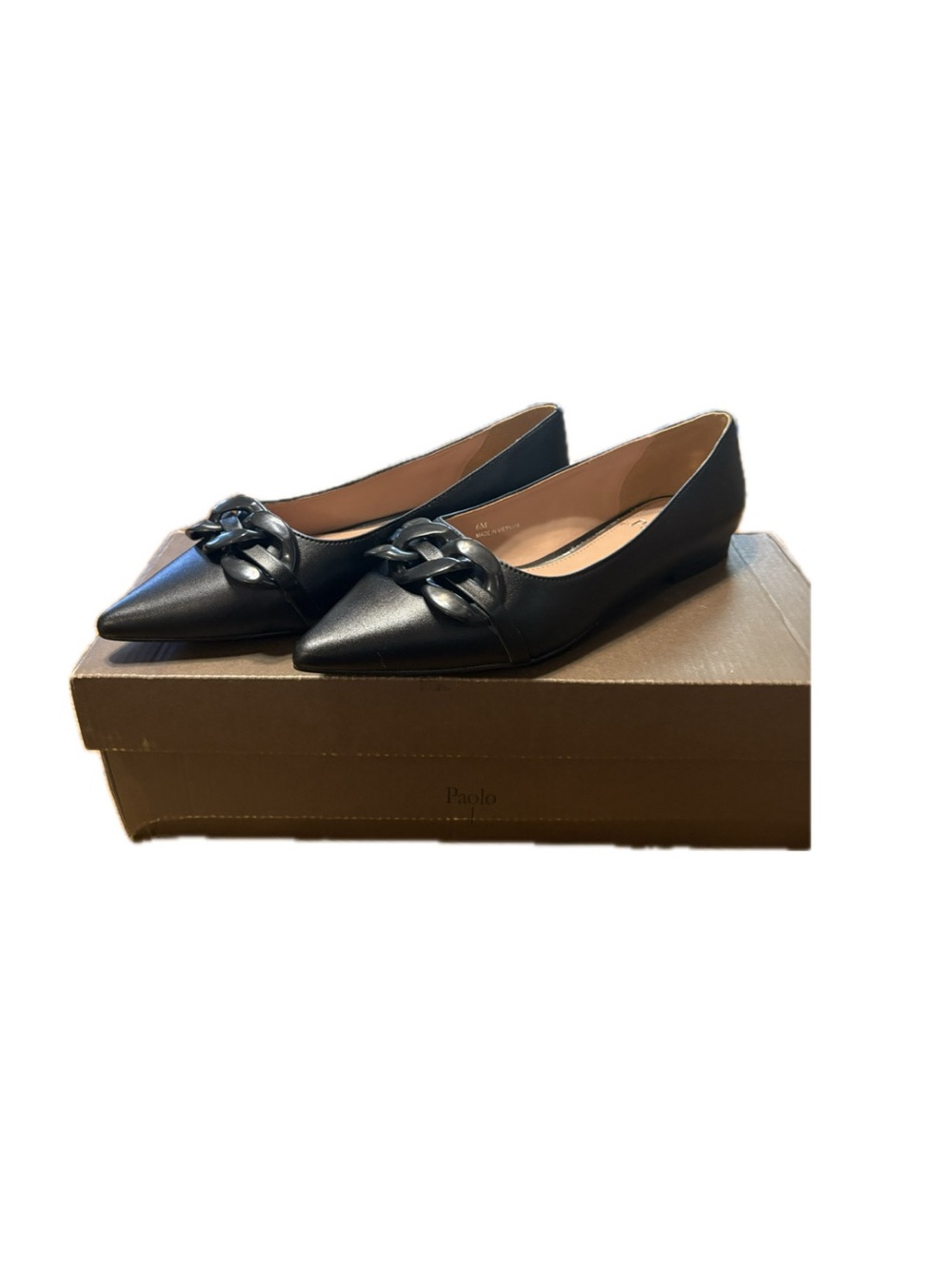 Paolo Black Pointed Chain-Link Ballet Flats